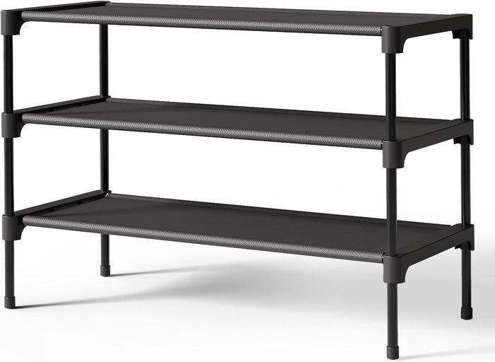 Shoe Rack - Non-Woven Shoe Rack Shelf, 27.5" Wide - 3 Tier, Black