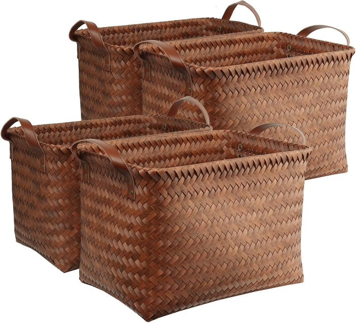 Handwoven Wicker Storage Baskets, Pack of 4, Brown