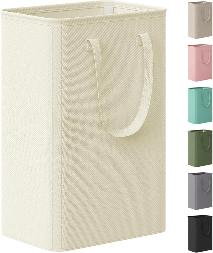 Slim Collapsible Laundry Basket with Handles, 50L, Beige